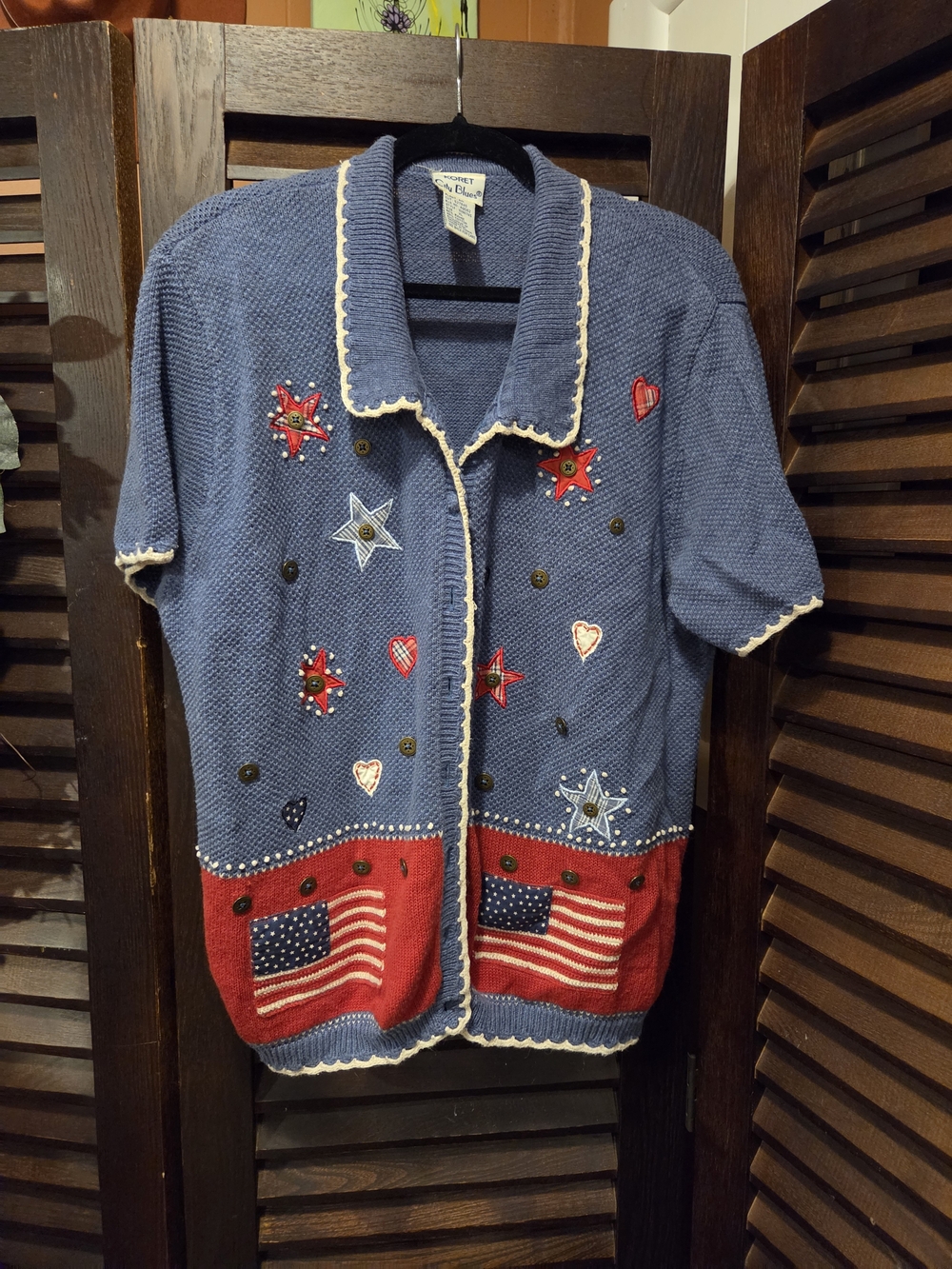 Koret City Blues City Blues Embellished Cardigan in Blue & Red Size Small